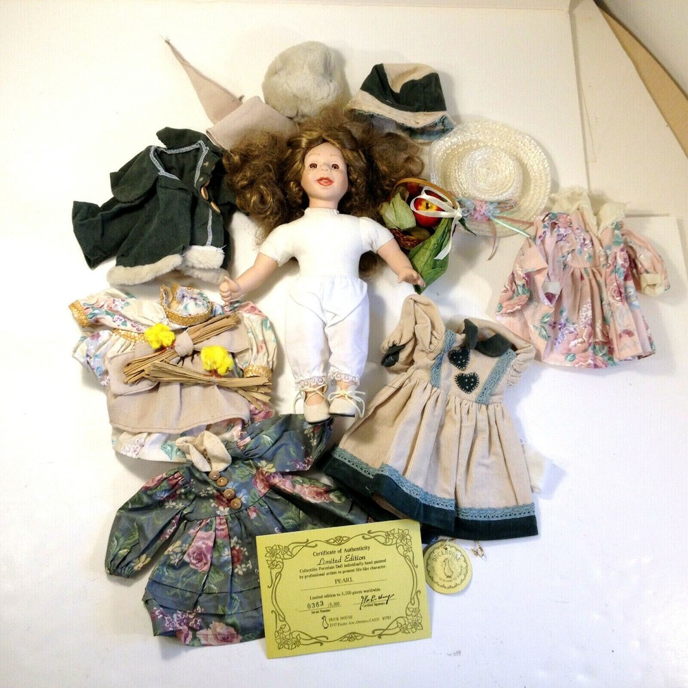 Vintage Pearl Porcelain Doll by Duck House Heirloom Collections Extra Clothes